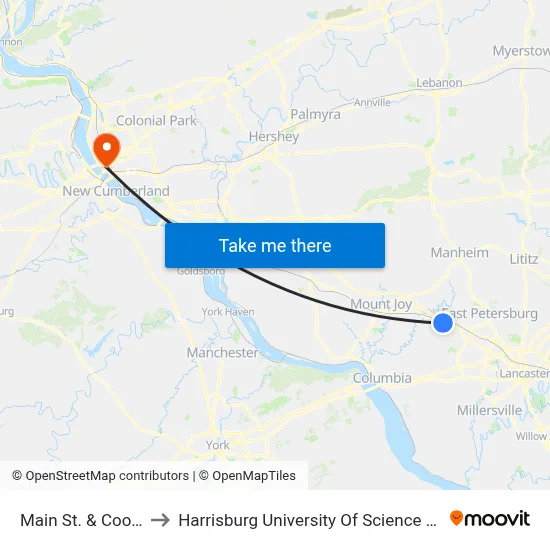 Main St. & Cooper Ave. to Harrisburg University Of Science And Technology map