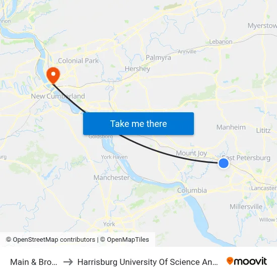 Main & Broad St. to Harrisburg University Of Science And Technology map