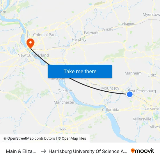 Main & Elizabeth St. to Harrisburg University Of Science And Technology map
