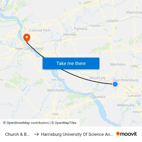 Church & Bank St. to Harrisburg University Of Science And Technology map