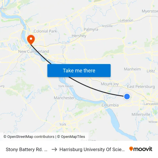 Stony Battery Rd. at Qvc Shelter to Harrisburg University Of Science And Technology map