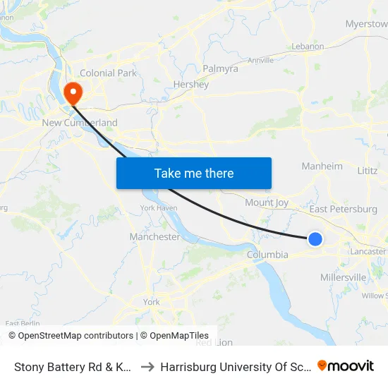 Stony Battery Rd & Kayo Ave Turkey Hill to Harrisburg University Of Science And Technology map