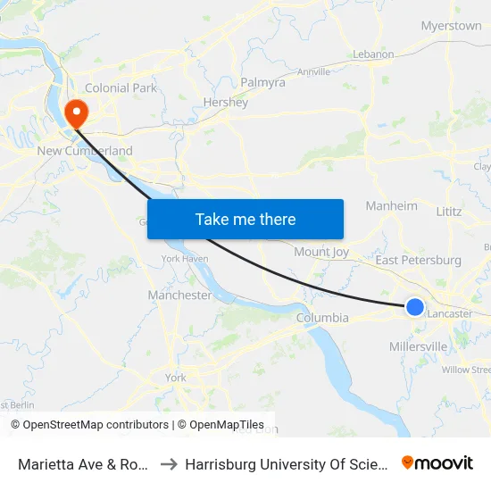 Marietta Ave & Rohrerstown Rd. to Harrisburg University Of Science And Technology map