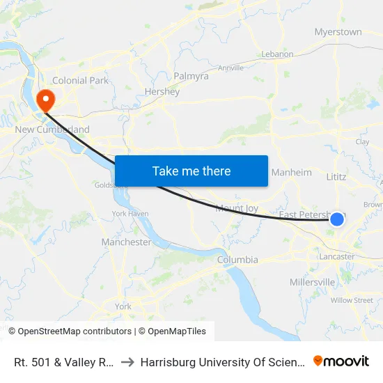Rt. 501 & Valley Rd. Outbound to Harrisburg University Of Science And Technology map