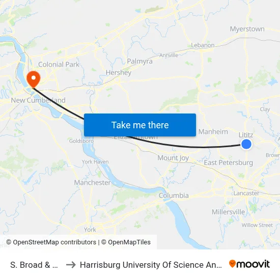 S. Broad & 4th St. to Harrisburg University Of Science And Technology map
