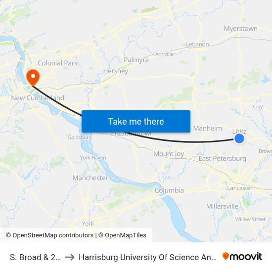 S. Broad & 2nd St. to Harrisburg University Of Science And Technology map