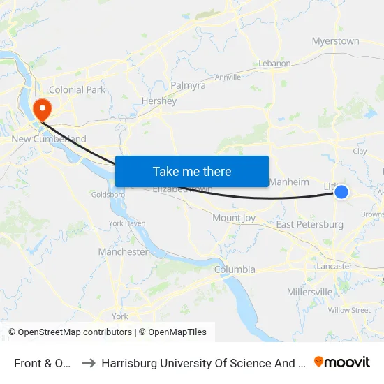 Front & Oak St. to Harrisburg University Of Science And Technology map
