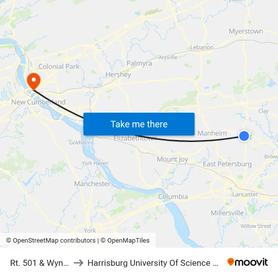 Rt. 501 & Wynfield Dr. to Harrisburg University Of Science And Technology map