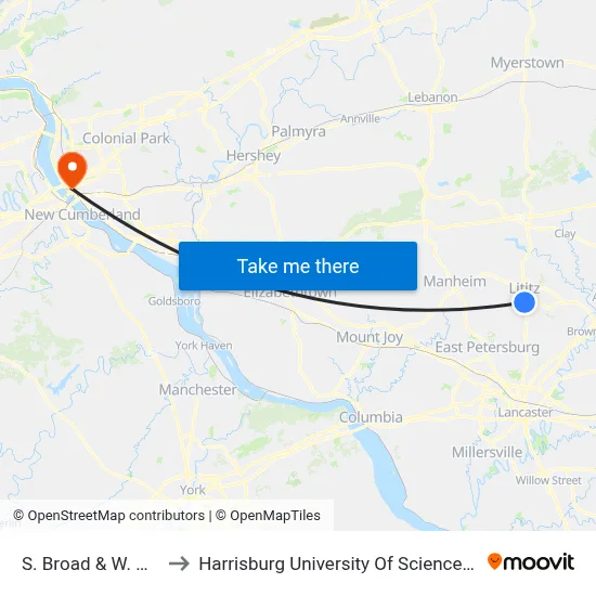 S. Broad & W. Marion St. to Harrisburg University Of Science And Technology map