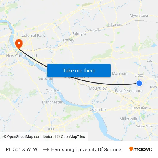 Rt. 501 & W. Woods Dr. to Harrisburg University Of Science And Technology map