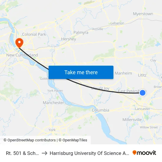 Rt. 501 & School Rd. to Harrisburg University Of Science And Technology map