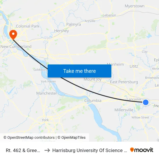 Rt. 462 & Greenfield Rd. to Harrisburg University Of Science And Technology map