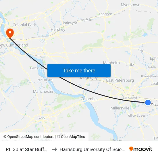Rt. 30 at Star Buffet & Pizza Hut to Harrisburg University Of Science And Technology map