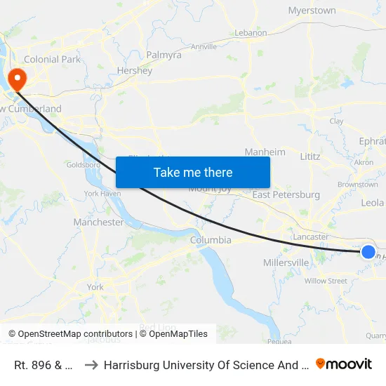 Rt. 896 & Rt. 30 to Harrisburg University Of Science And Technology map