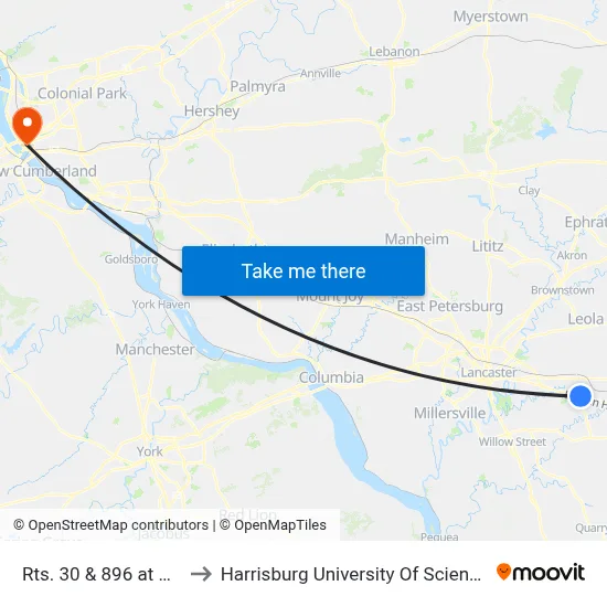 Rts. 30 & 896 at Hess Station to Harrisburg University Of Science And Technology map