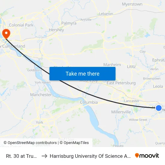 Rt. 30 at Truck Stop to Harrisburg University Of Science And Technology map