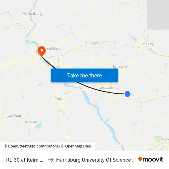 Rt. 30 at Keim Chevrolet to Harrisburg University Of Science And Technology map