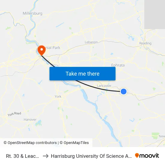 Rt. 30 & Leacock Rd. to Harrisburg University Of Science And Technology map
