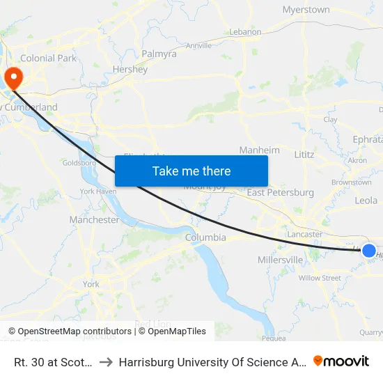 Rt. 30 at Scottish Inn to Harrisburg University Of Science And Technology map