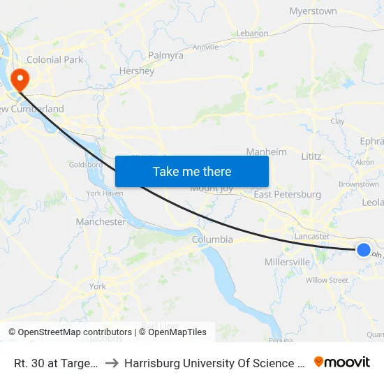 Rt. 30 at Target Shelter to Harrisburg University Of Science And Technology map