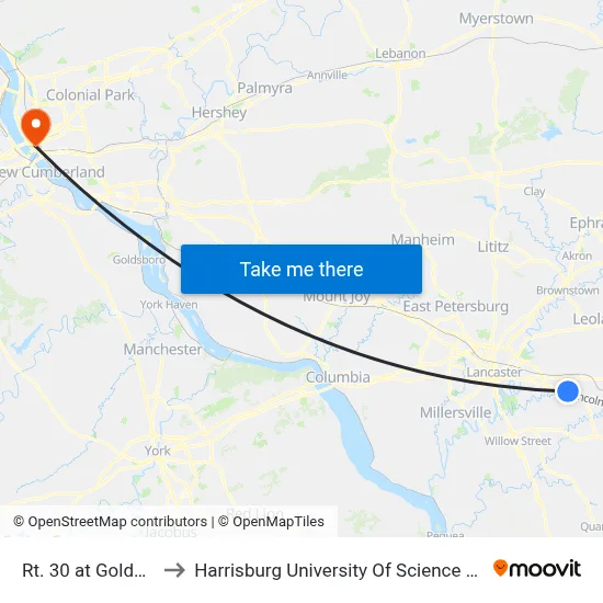 Rt. 30 at Golden Corral to Harrisburg University Of Science And Technology map