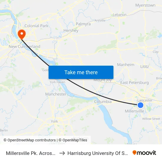 Millersville Pk. Across Manor Shop Cntr. to Harrisburg University Of Science And Technology map