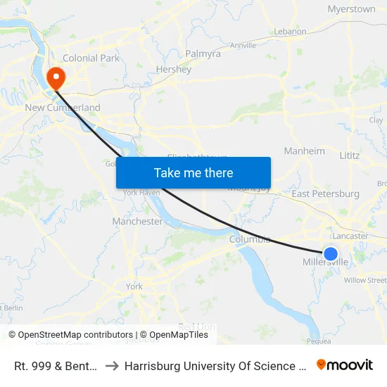 Rt. 999 & Bentley Lane to Harrisburg University Of Science And Technology map