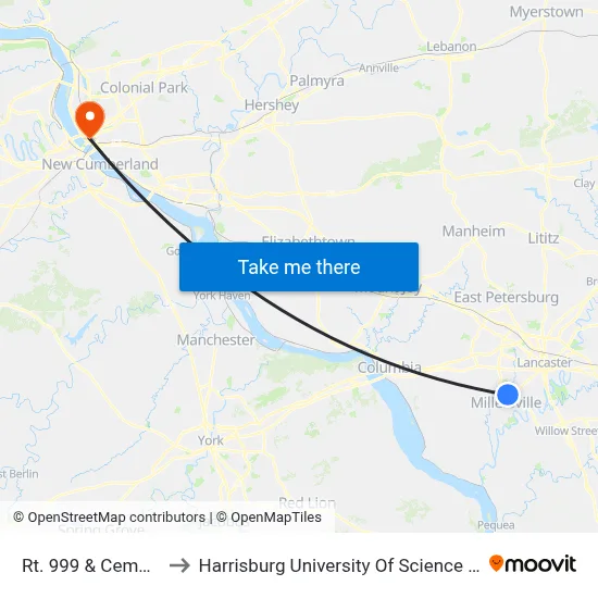 Rt. 999 & Cemetery Ave. to Harrisburg University Of Science And Technology map