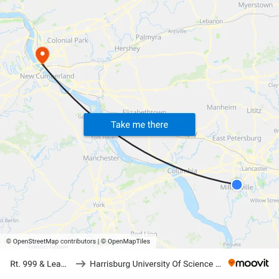 Rt. 999 & Leaman Ave. to Harrisburg University Of Science And Technology map