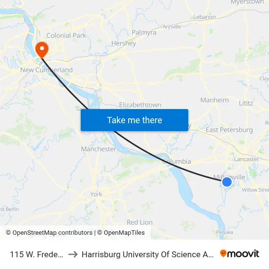 115 W. Frederick St. to Harrisburg University Of Science And Technology map