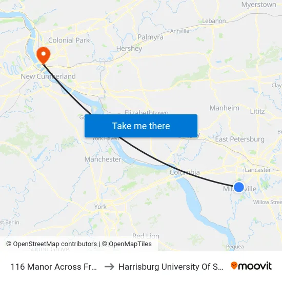 116 Manor Across From 2 Cousins Pizza to Harrisburg University Of Science And Technology map