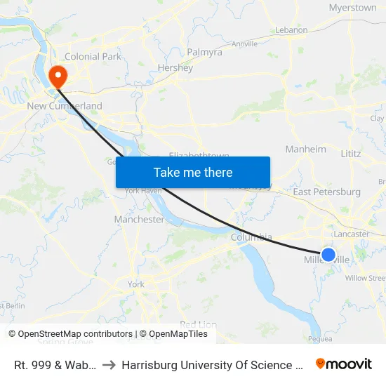 Rt. 999 & Wabank Rd. to Harrisburg University Of Science And Technology map