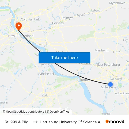 Rt. 999 & Pilgrim Rd. to Harrisburg University Of Science And Technology map