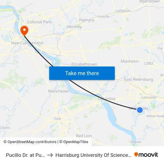 Pucillo Dr. at Pucillo Gym to Harrisburg University Of Science And Technology map