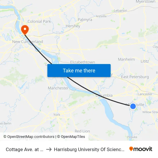 Cottage Ave. at Jefferson to Harrisburg University Of Science And Technology map