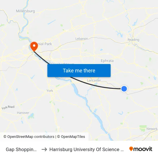 Gap Shopping Center to Harrisburg University Of Science And Technology map