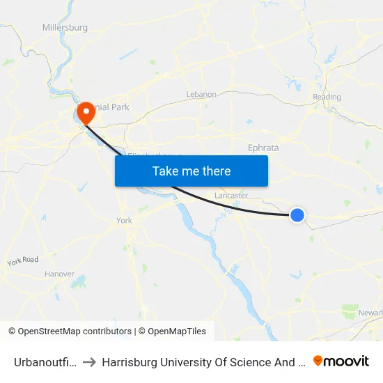 Urbanoutfitters to Harrisburg University Of Science And Technology map