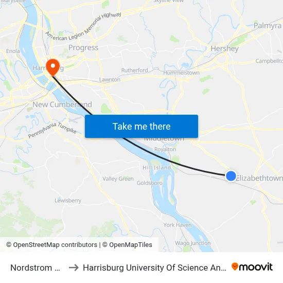 Nordstrom Facility to Harrisburg University Of Science And Technology map