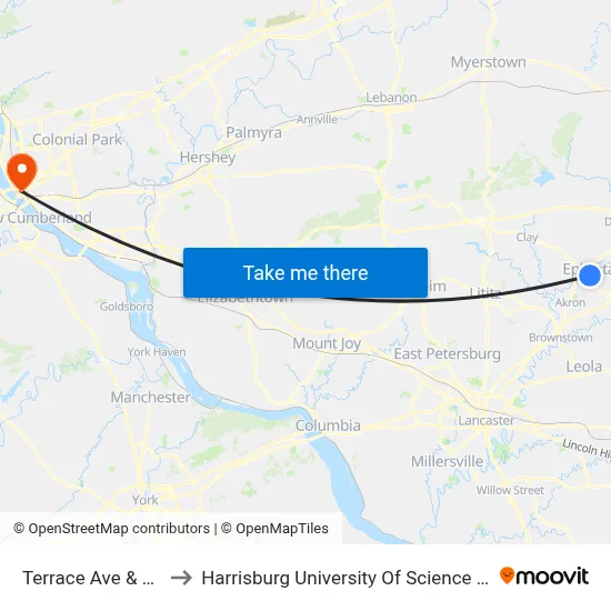 Terrace Ave & W Locust to Harrisburg University Of Science And Technology map