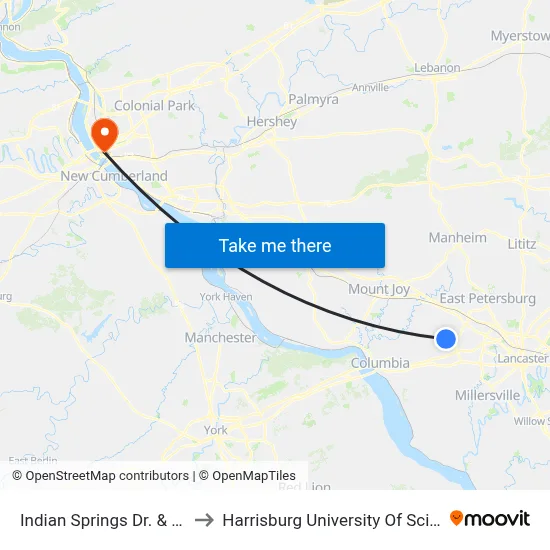 Indian Springs Dr. & Stony Battery Rd. to Harrisburg University Of Science And Technology map
