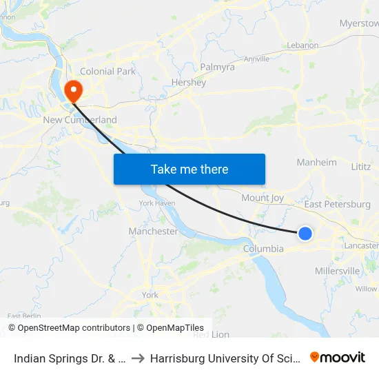 Indian Springs Dr. & Corporate Blvd. to Harrisburg University Of Science And Technology map