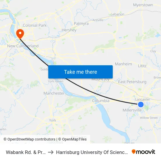 Wabank Rd. & Prospect St. to Harrisburg University Of Science And Technology map