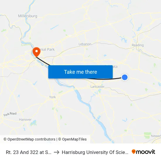Rt. 23 And 322 at Sunoco Station to Harrisburg University Of Science And Technology map