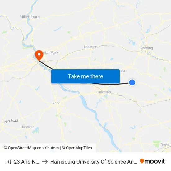 Rt. 23 And New St. to Harrisburg University Of Science And Technology map
