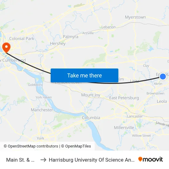 Main St. & Oak St. to Harrisburg University Of Science And Technology map
