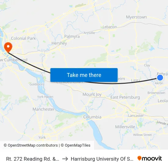 Rt. 272 Reading Rd. & Cocalico Creek Rd. to Harrisburg University Of Science And Technology map