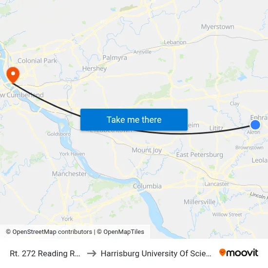 Rt. 272 Reading Rd. & Niss Ave. to Harrisburg University Of Science And Technology map