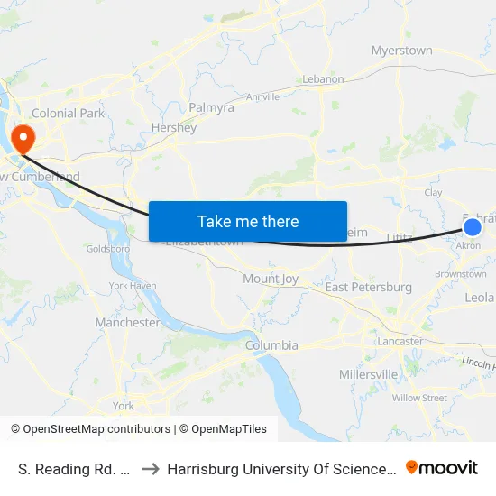 S. Reading Rd. & Opal St. to Harrisburg University Of Science And Technology map