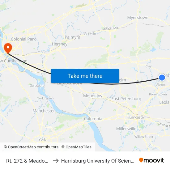Rt. 272 & Meadow Valley Rd. to Harrisburg University Of Science And Technology map
