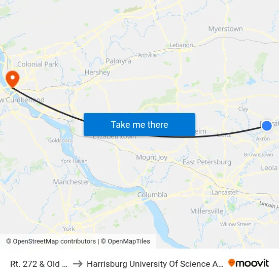 Rt. 272 & Old Mill Rd. to Harrisburg University Of Science And Technology map